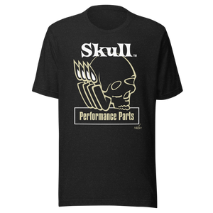 Vector graphic image by Mike Martinet of a skull with exhaust pipes coming out of its mouth on a men's t-shirt