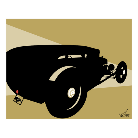 Vector graphic artwork by Mike Martinet of a lowered hot rod