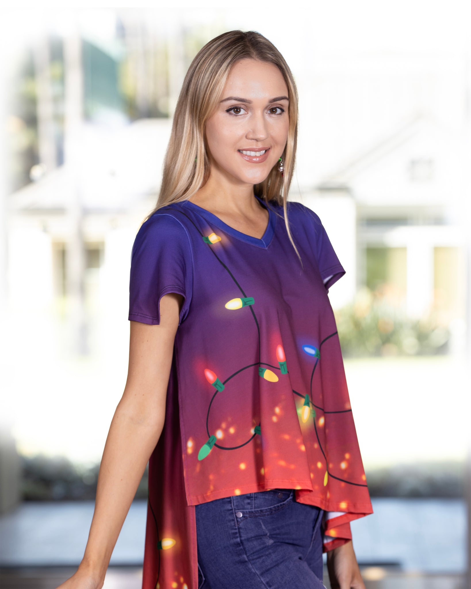 Holiday Lights Asymmetrical Women's Top