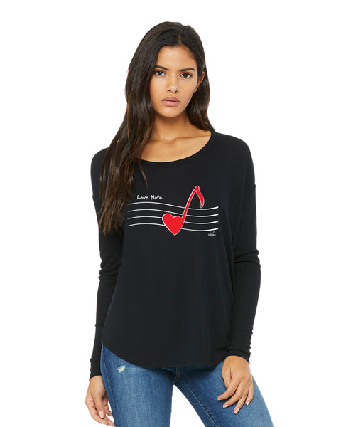 Love Note Women's Long Sleeve Tee in White or Black