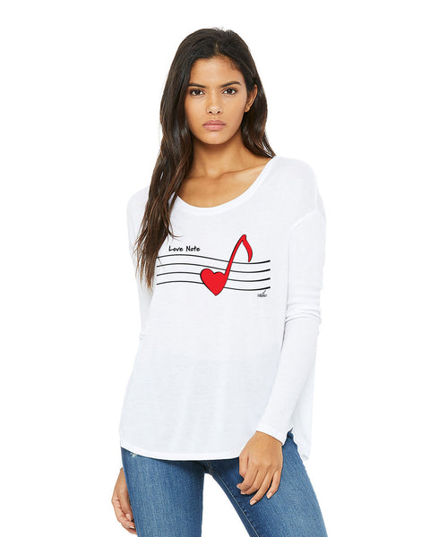 Love Note Women's Long Sleeve Tee in White or Black