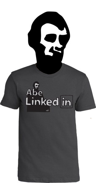 Graphic of Abe Lincoln head pasted onto Abe Linkedin charcola gray t-shirt mockup