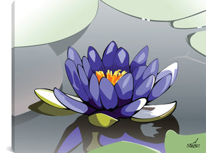 Original vector art print of a lotus flower floating in a pond.