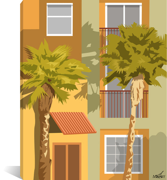 Original vector art print of palm trees outside apartment building in Las Vegas, NV