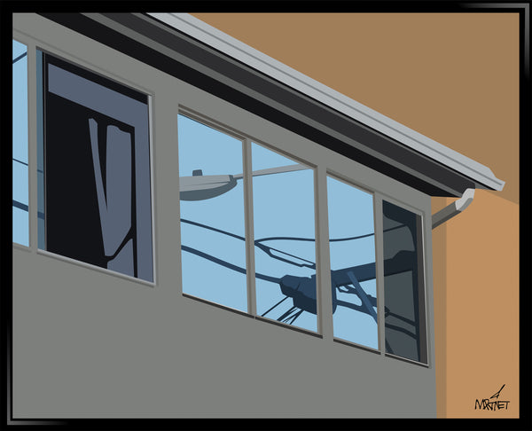 Original framed vector art print of reflections in an apartment window.