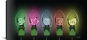 Pop-art image of social media icons as holiday lights.