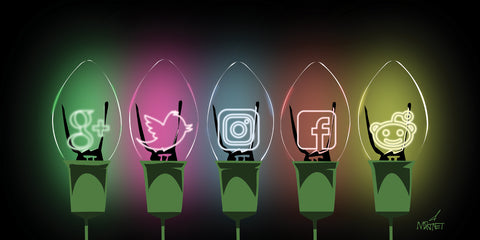 Pop-art image of social media icons as holiday lights